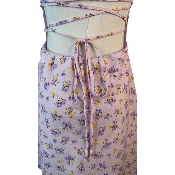 Strappy Small Back Mini Dress Pink/Purple Fully Lined Sweetheart Neckline - Picture 10 of 12